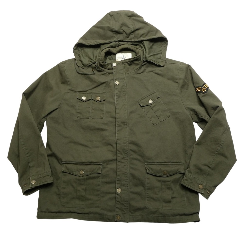 WENVEN Jacket Mens 3XL Green Hooded Military Army Canvas Full Zip Pockets